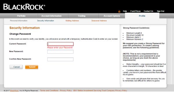 Blackrock dumb password rule screenshot